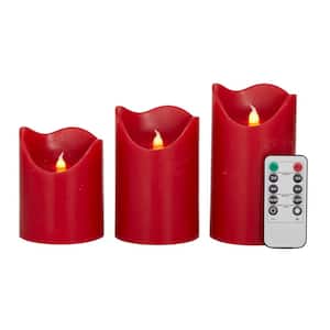 Red Wax Traditional Flameless Candle( Set of 3)