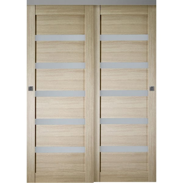 Leora 72 in. x 80" Shambor Finished Wood Composite Bypass Sliding Door