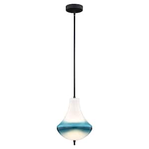 Somerset 50-Watt Integrated LED Bronze Mini Pendant Ceiling Light with Blue and White Glass Shade