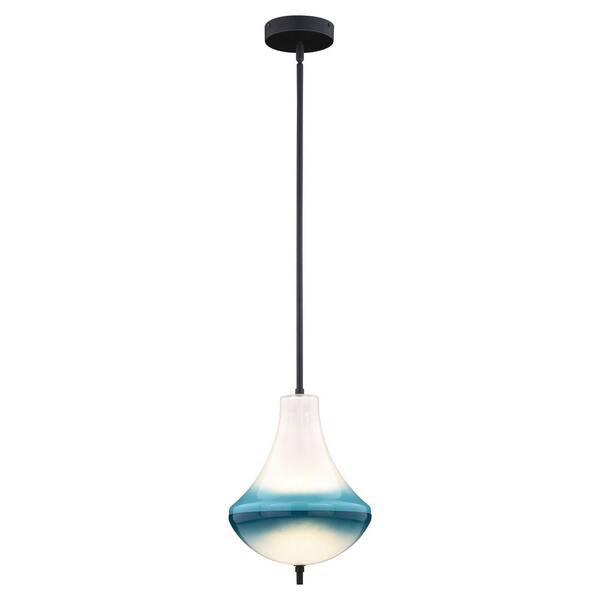 VAXCEL Somerset 50-Watt Integrated LED Bronze Mini Pendant Ceiling Light with Blue and White Glass Shade