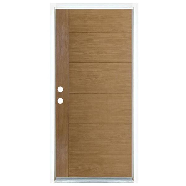 MP Doors 36 in. x 80 in. Contemporary Teak Modern Light Oak Right-Hand Inswing Stained Fiberglass Prehung Front Door