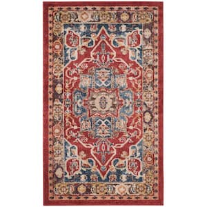 Bijar Red/Royal Doormat 3 ft. x 5 ft. Border Floral Medallion Area Rug