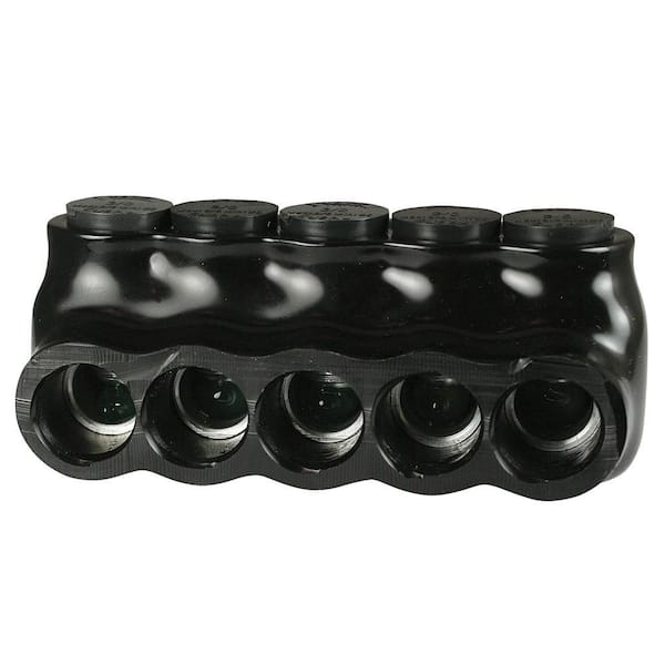 6 - 3/0 AWG 4-Ports 600-Volt UL 486 Multi-Tap Connector Insulated Single Sided Entry, Black