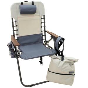 Hi-Boy Slate/Putty Powdercoated Aluminum Folding Outdoor Beach and Lawn Chair with Backpack Straps and included Backpack