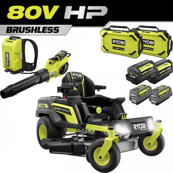 RYOBI 42 in. 80-Volt HP Brushless Battery Electric Cordless Zero Turn Mower, Blower, Backpack Battery - Batteries and Chargers