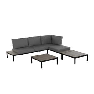 Mongue 4-Piece Aluminum Modern Patio Conversation Set for Patio with Gray Cushions