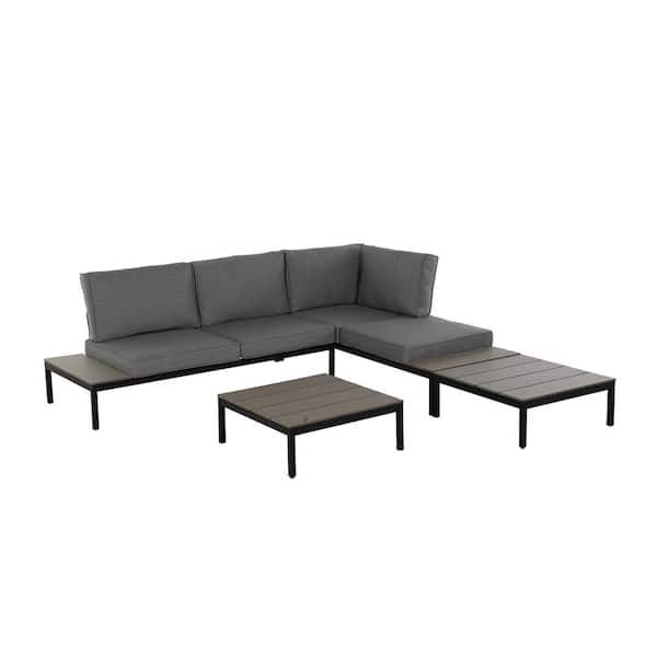 Mondawe Mongue 4-Piece Aluminum Modern Patio Conversation Set for Patio with Gray Cushions