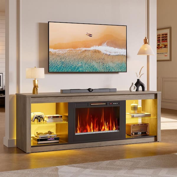 台 Bestier 70.8 in. Wash Grey TV Stand with Fireplace Fits TVs up to