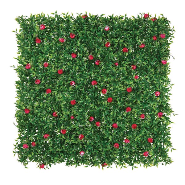 Artificial Pink Rose Hedge 20 in. X 20 in.  Foliage Panel 12-Pieces