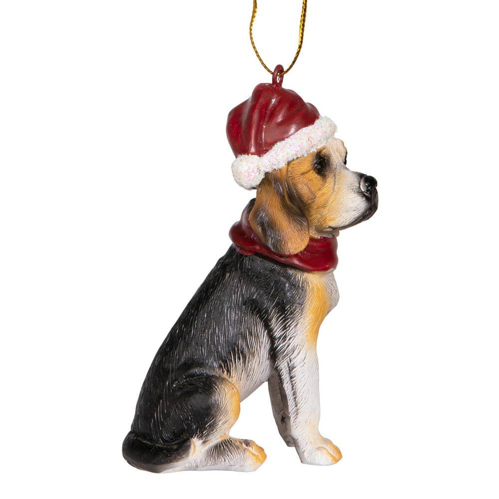 Festive Beagle Dog Ornament with Santa Hat and Scarf