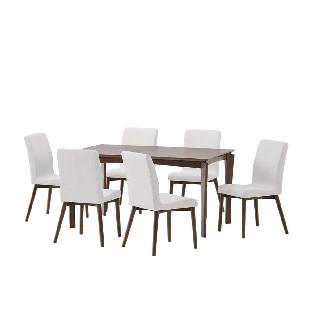 Noble House Ballantrae 7-Piece Walnut and Light Beige Dining Set 110690 ...