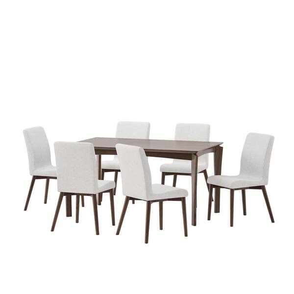 Noble House Ballantrae 7-Piece Walnut and Light Beige Dining Set