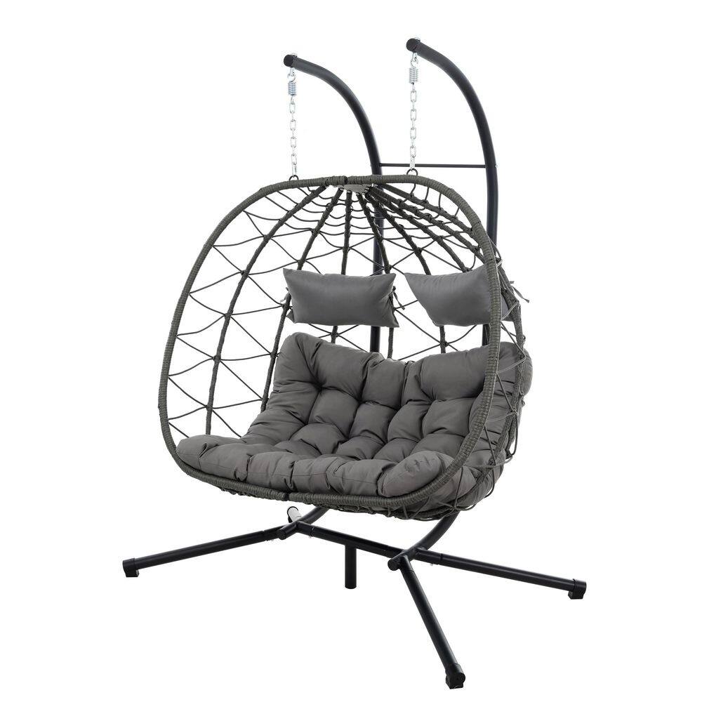 2 Persons Egg Chair Gray Metal Patio Swing with Gray Cushion price history on PriceWatchPro