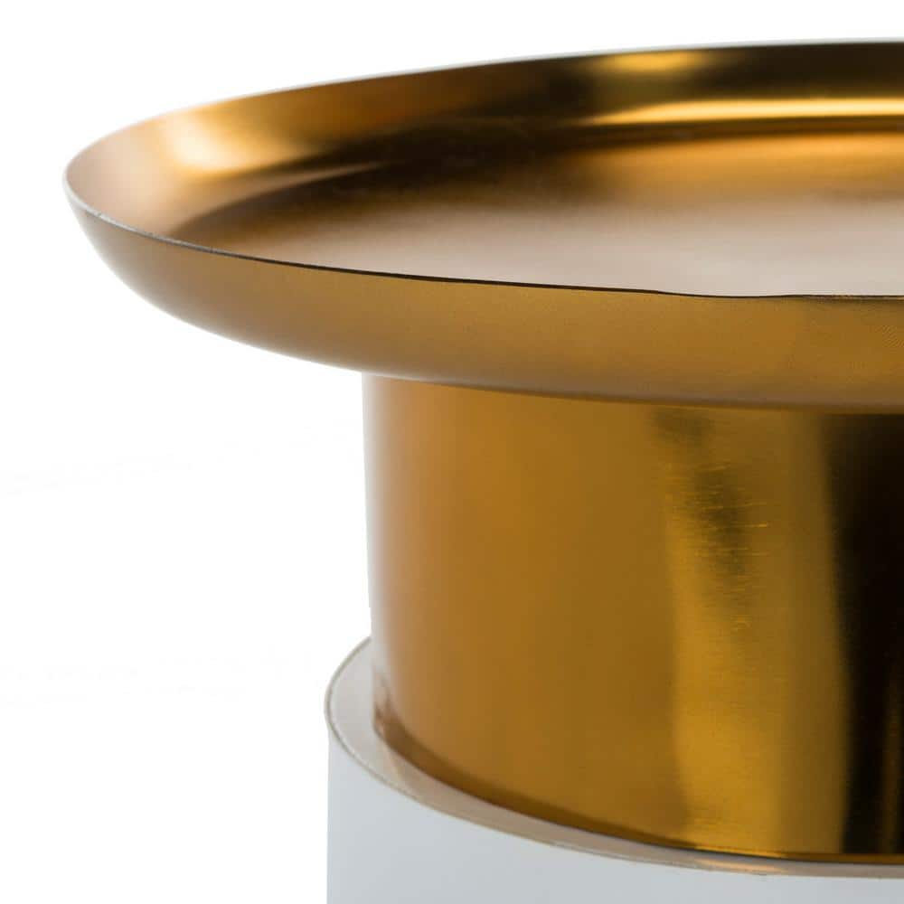 Elegant 16'' Gold and White Metal-Wood Round Side Table