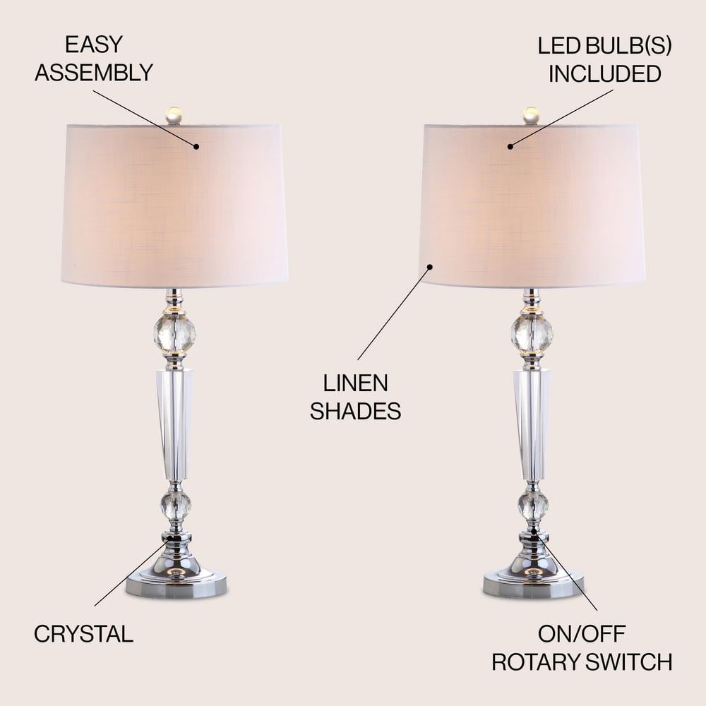 Emma 29.5" Clear Crystal Table Lamp Set with White Cotton Shade