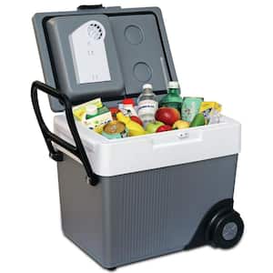 12V Wheeled Electric Cooler/Warmer, 31L (33 qt.) Thermoelectric Rolling Car Fridge, Gray