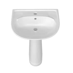 20 in. W x 17 in. D Vitreous China U-Shaped Vessel Sink with Single Faucet Hole Pedestal Combo Bathroom Sink in White