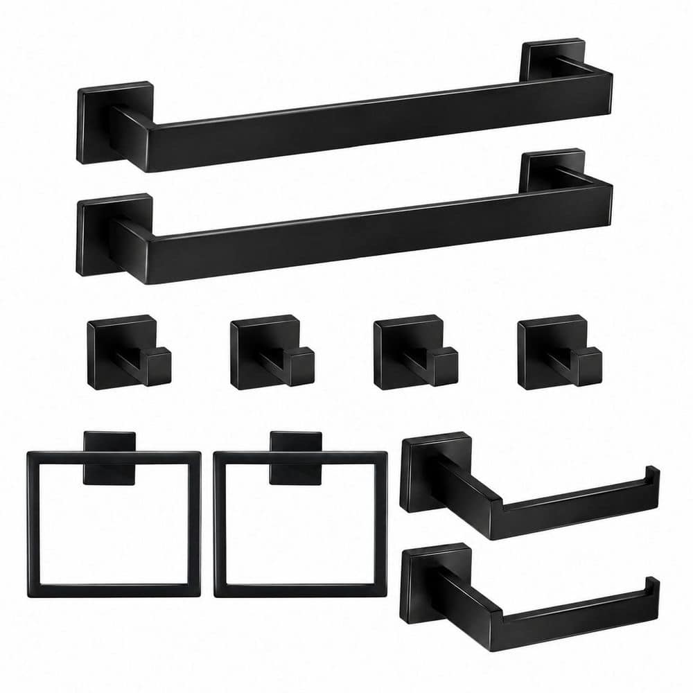 10 Piece Bathroom Hardware Set with Towel Bars Coat Hooks Towel Rings Toilet Paper Holders in Matte Black price history on PriceWatchPro