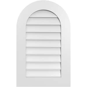 20 in. x 32 in. Round Top Surface Mount PVC Gable Vent: Decorative with Standard Frame