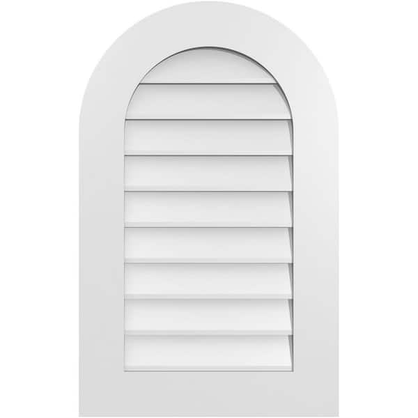 Ekena Millwork 20 in. x 32 in. Round Top Surface Mount PVC Gable Vent: Decorative with Standard Frame