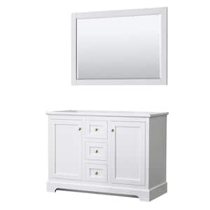 Avery 47.25 in. W x 21.75 in. D x 34.25 in. H Bath Vanity Cabinet without Top in White with Gold Trim & 46 in. Mirror