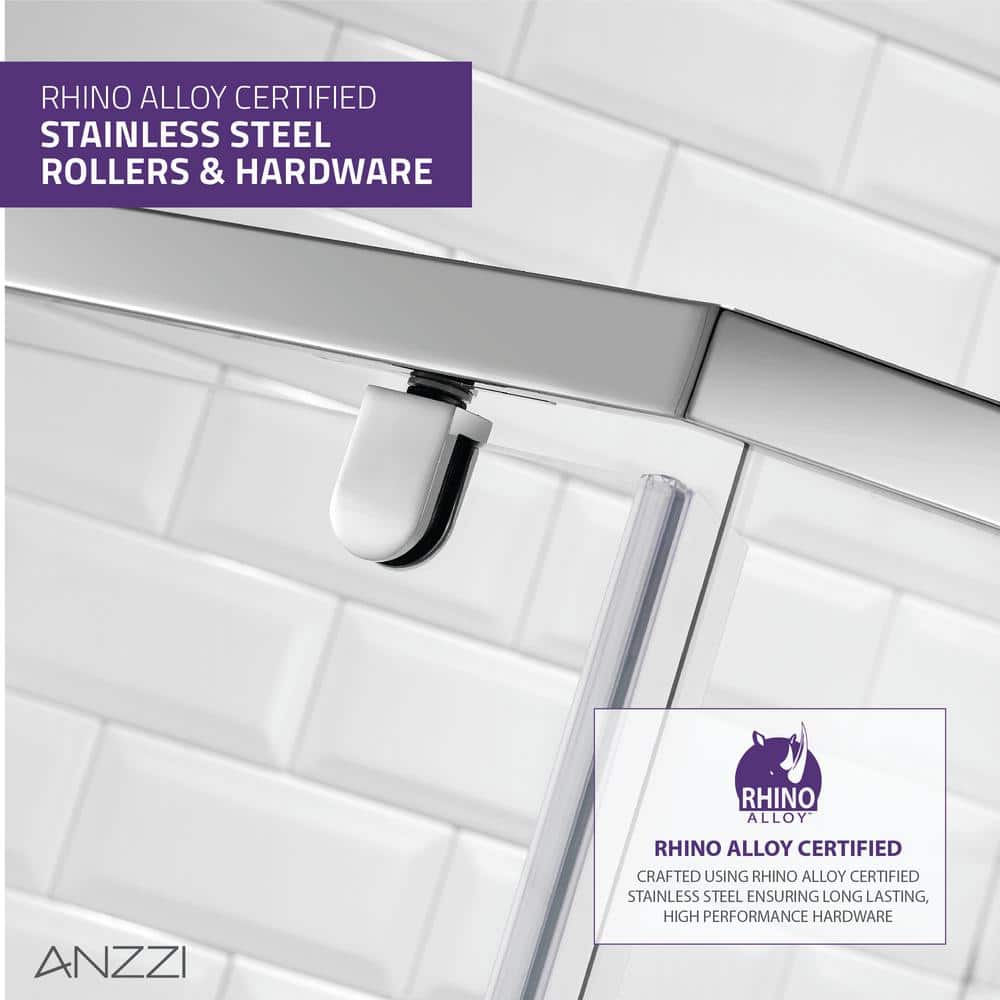 Castle Series Polished Chrome Semi-Frameless Shower Door with Tsunami Guard