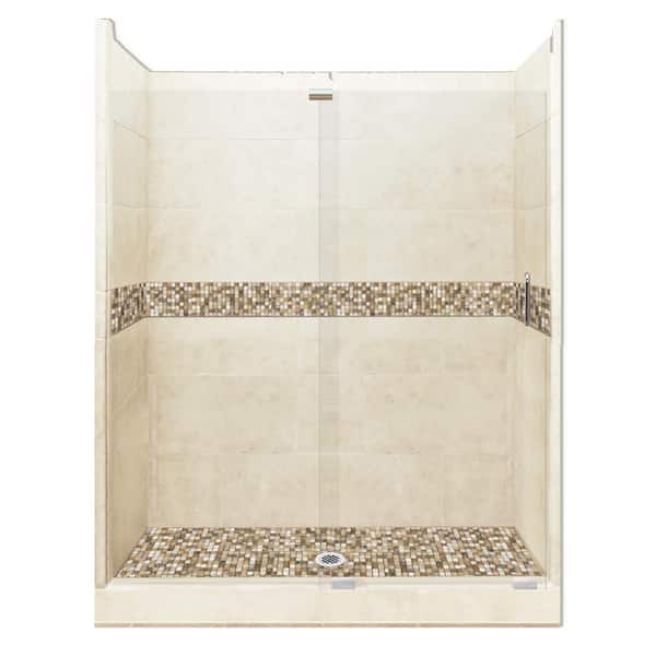 American Bath Factory Roma Grand Slider 30 in. x 60 in. x 80 in. Center Drain Alcove Shower Kit in Desert Sand and Chrome Hardware
