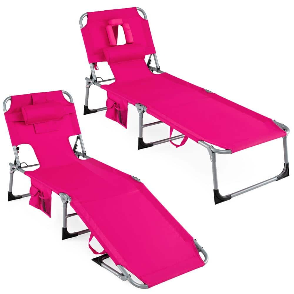 Set of 2 Oxford Fabric Tanning Chairs with Face Hole, 4-Position Backrests and 330 lb. Capacity, Pink price history on PriceWatchPro