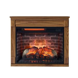 28 in. Freestanding Electric Fireplace with Remote, Removable Caster Wheel and Multi Color Flame in Dark Oak