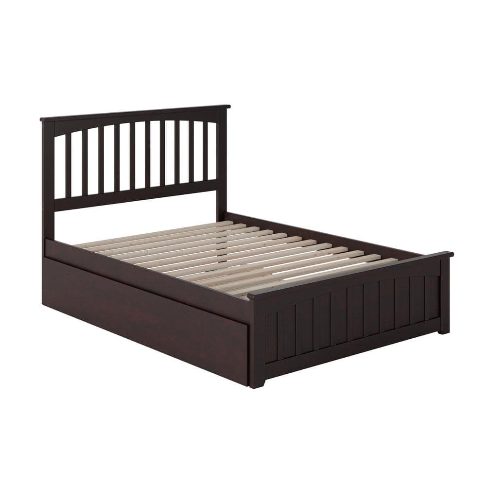 Espresso Full Wood Platform Bed with Trundle and Slats