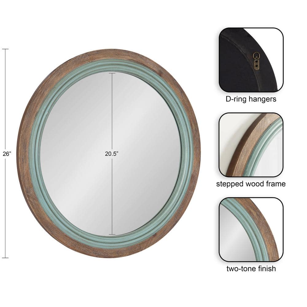 Rustic Blue and Brown Round Wood Bathroom Vanity Mirror