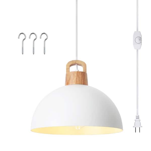 ADSENSTY 1 Light White Shaded Industrial Single Pendant Light with Metal Dome Shade for Dinning Room,No Bulbs Included