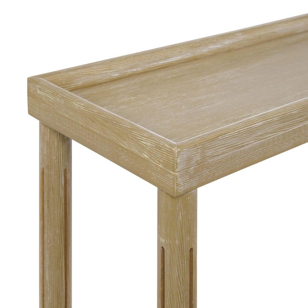Harrison Distressed Oak Narrow Side Tables with Shelf, Set of 2