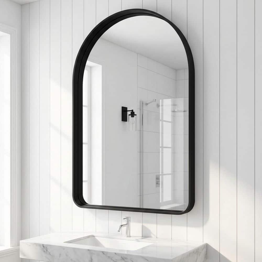Black 36 in. W x 48 in. H Arched Round Edges Aluminum Alloy Deep-Framed Decorative Vanity Wall Mirror price history on PriceWatchPro