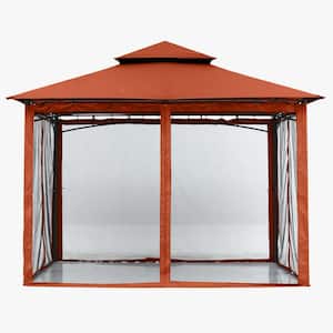 11 ft. x 11 ft. Red Steel Outdoor Patio Gazebo with Vented Soft Roof Canopy and Netting