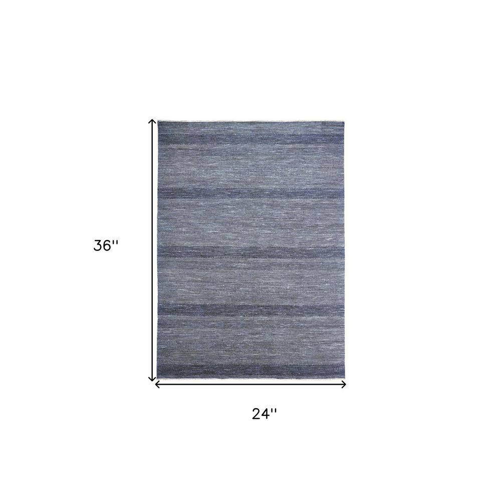 Blue and Gray Hand-Knotted Wool Striped 2' x 3' Area Rug