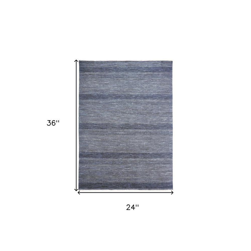 Blue and Gray Hand-Knotted Wool Striped 2' x 3' Area Rug