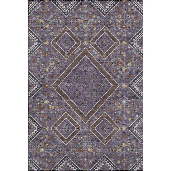 Mayfield Premium Machine Washable Abstract AMF2459 Plum 3 ft. x 5 ft. Area Rug