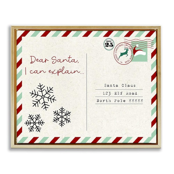 Stupell Industries Dear Santa Postcard by Lil' Rue 1-Piece Floater Frame Graphic Print Typography Poster Art Print 21 in. x 17 in.