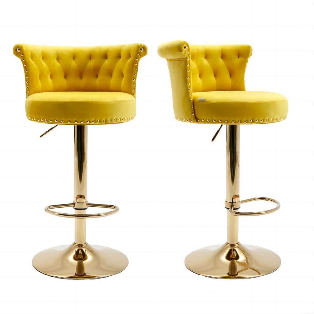 HOMEFUN 32 in. Modern Yellow Velvet Swivel High Back Adjustable Metal