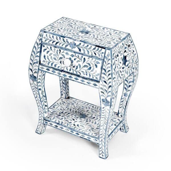 Butler Specialty Company Trubadur 19 in. W Blue/White Rectangular Bone Inlay & Wood End/Side Table