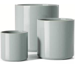 Mid-Century 10.05 in. L x 10.05 in. W x 10.05 in. H Reactive Glaze Blue Gray Ceramic Round Indoor Planter (3-Pack)