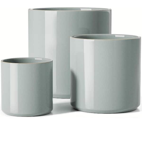 ITOPFOX Mid-Century 10.05 in. L x 10.05 in. W x 10.05 in. H Reactive Glaze Blue Gray Ceramic Round Indoor Planter (3-Pack)