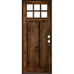 32 in. x 96 in. Craftsman Knotty Alder Left-Hand/Inswing 6-Lite Clear Glass Provincial Stain Wood Prehung Front Door DS