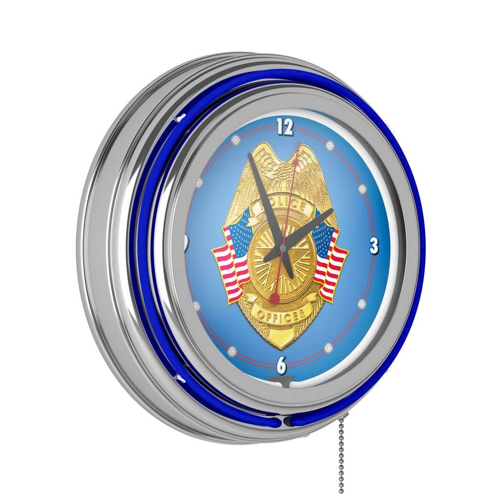 Police Officer Blue Police Officer Lighted Analog Neon Clock