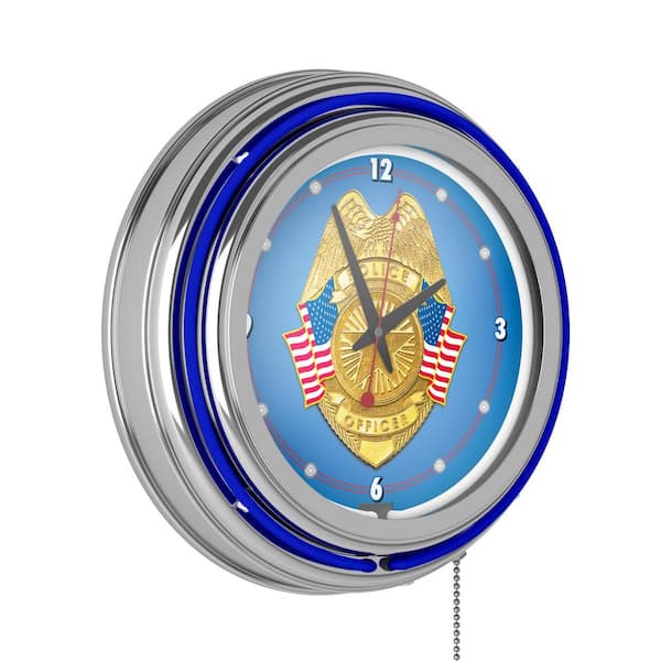 Unbranded Police Officer Blue Police Officer Lighted Analog Neon Clock