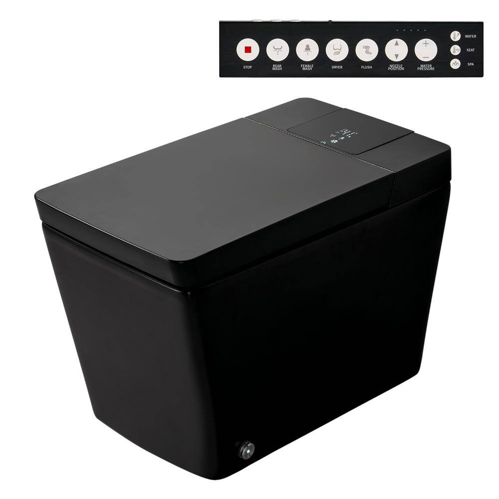 Logmey Smart 1.32 GPF 1-Piece Square Toilets in Black with Heated Bidet ...