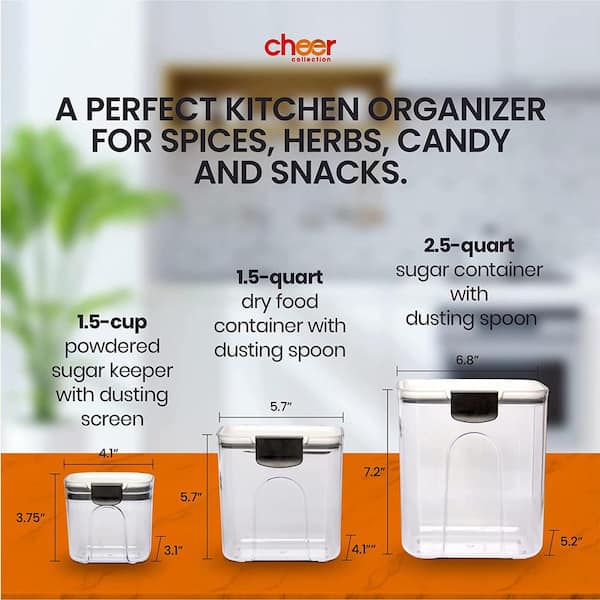 Cheer Collection Set of 7 Airtight Food Storage Containers - Grey