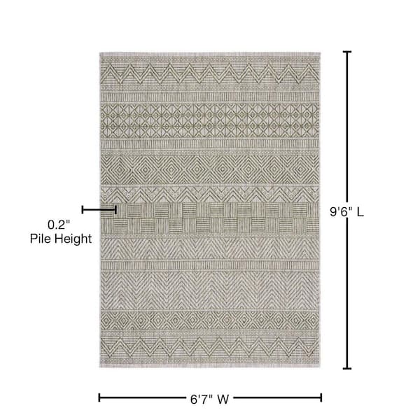 SAFAVIEH Courtyard Gray/Olive Green 7 ft. x 10 ft. Striped Tribal