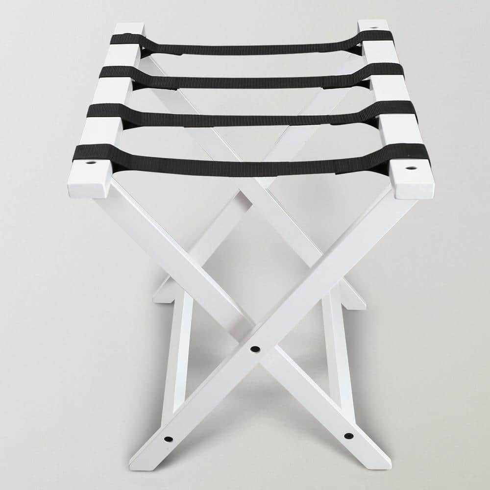 Extra Wide White Solid Wood Foldable Luggage Rack